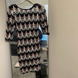 Black and pink sequin dress